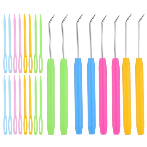 TIESOME Knitting Loom Hook Crochet Hooks Set 8 Pcs Knitting Loom Hooks with 16 Pcs Colorful Plastic Sewing Needles Knitting Accessories for Knitting Looms and Boards