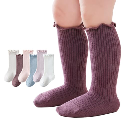 6 Pairs Baby Toddler Knee Hight Ruffle Socks Infant Kids Boys Girls Cotton Socks