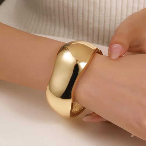 Chunky Gold/Silver Gold Cuff Bangle Bracelets for Women Trendy Hinged Cuff Open Wide Chunky Gold Bracelet Minimalist Bangle Jewelry Gift2