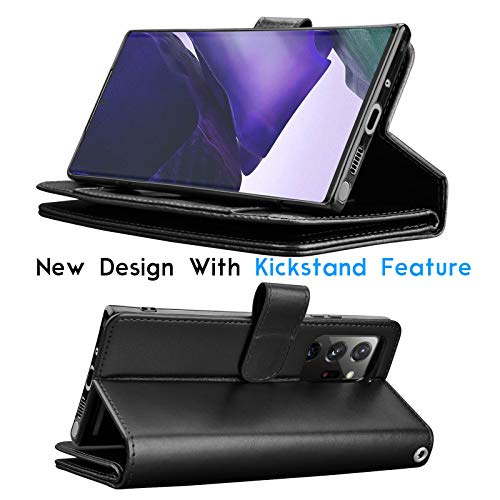 Tekcoo Wallet Case For Galaxy Note 20 - Luxury Pu Leather, Card Slots, Detachable Magnetic Hard Case, Flip & Kickstand - W-Black #TOP3