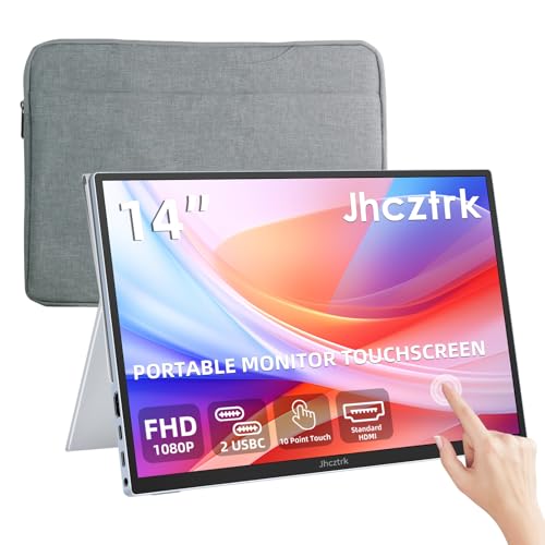 Image of Touchscreen Portable Monitor 14 Inch IPS Slim Travel Screen FHD 1920X1200 HDR FreeSync Bezel Less USB-C Computer Monitor with Cover Stand and Speakers for Laptop PC Mac Surface PS4 /5 Xbox