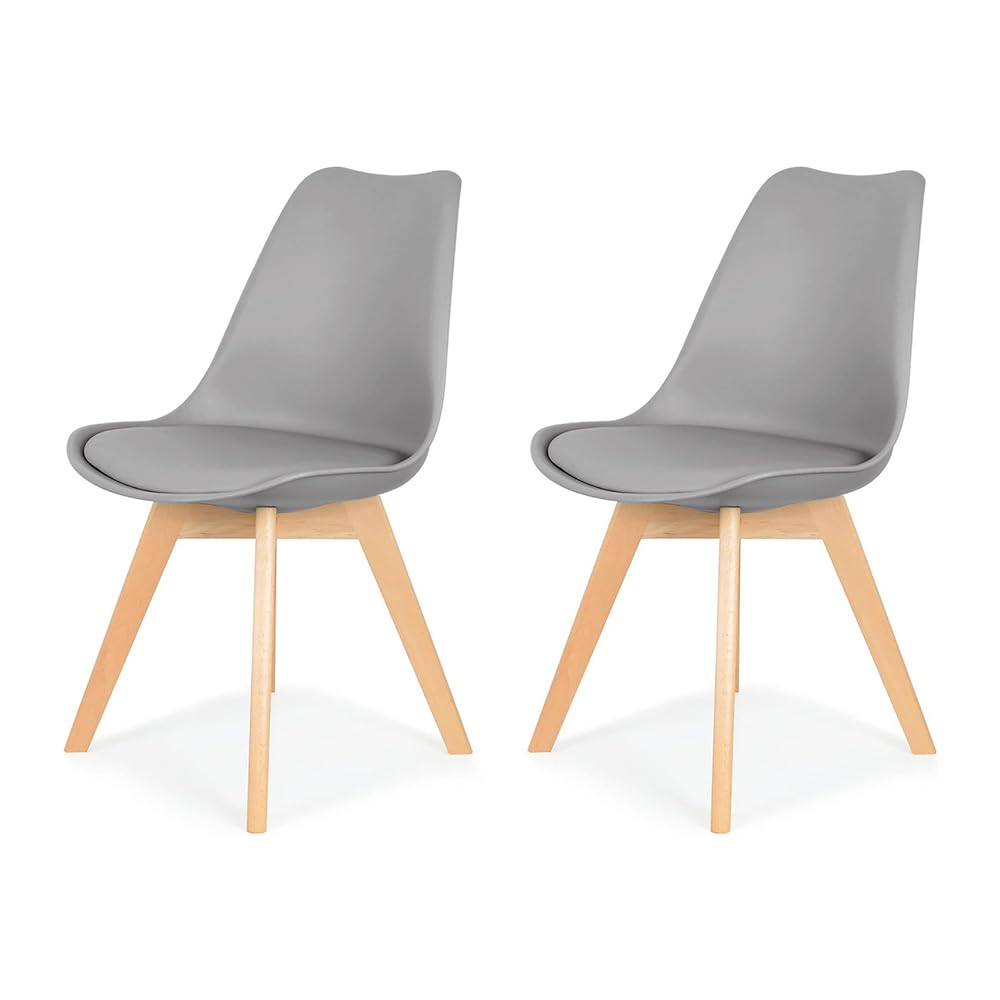Set of 2 Modern Style Mid Century Modern Dinning Room Cafe Hotel Office Wooden Legs Chair Faux Leather Cushioned Seat (Grey)-image-4