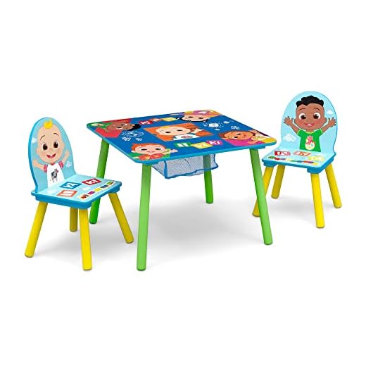 Delta Children Kids Table and Chair Set with Storage (2 Chairs Included) - Greenguard Gold Certified - Ideal for Arts & Crafts, Snack Time, Homeschooling, Homework & More, CoComelon