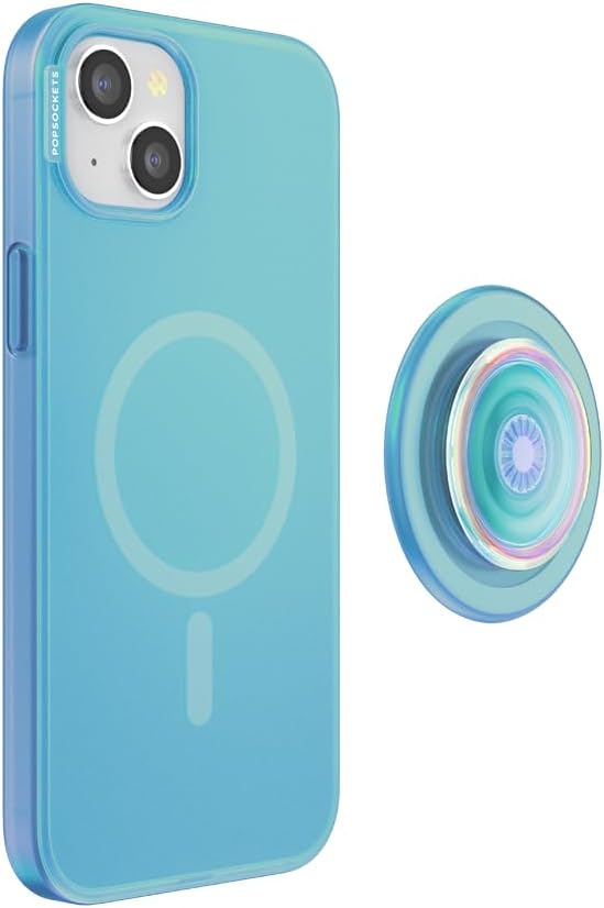 PopSockets iPhone 15 Plus Phone Case with MagSafe, Wireless Charging Compatible, Blue - Opalescent Blue