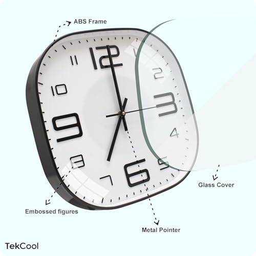 Image of TEKCOOL Plastic Analogue Wall Clock 12 inch Silent Quartz Decorative Wall Clock Non-Ticking Classic Clock Batery Operated Round Easy to Read for Room /Home /Kitchen /Bedroom /Office /Schol-White black:-
