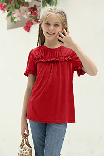Image of Haloumoning Girls Crew Neck T Shirts Peplum Babydoll Tops Tees 4-15 Years | Girls T-Shirts, Casual Loose Tunic Tops, Cute Ruffle T Shirts, Short Sleeve Shirts, Long Sleeve Blouse
