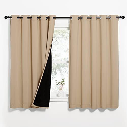 Image of NICETOWN Bedroom Full Blackout Curtain Panels, Super Thick Insulated Window Covers, Complete Blackout Draperies with Black Liner for Short Window(Biscotti Beige, Set of 2 PCs, 62 by 63-inch)