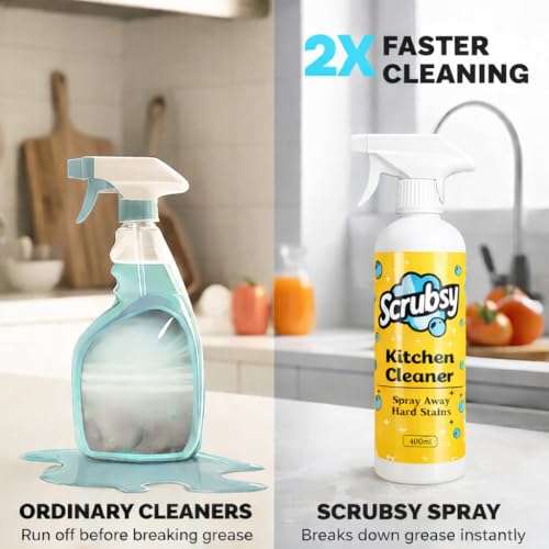 Image of Kitchen Cleaning Spray - Kitchen Surface and Chimney Cleaner - Gas Stove Cleaner Liquid Spray - All Purpose Grease, Slab Tough Degreaser Foam Spray, Streak-Free Shine, 800ml, Pack of 2