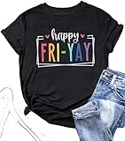 MNLYBABY Women's Gray Happy Friyay T Shirt for Teachers, Fun Friday Weekend Holiday Vacation Tee, L