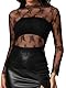 HAWILAND Netzoberteil Damen Durchsichtiges Mesh Oberteil Festival Transparentes Spitzen Top Rave Outfit für Party Club Schwarz M