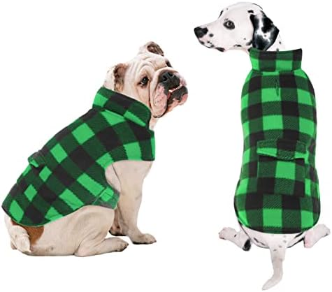 LETSQK Dog Winter Clothes Plaid Reversible Jackets for Small Medium Large Dogs Windproof Warm Vest Pets Cold Weather Coats with Pockets (Large, Green)