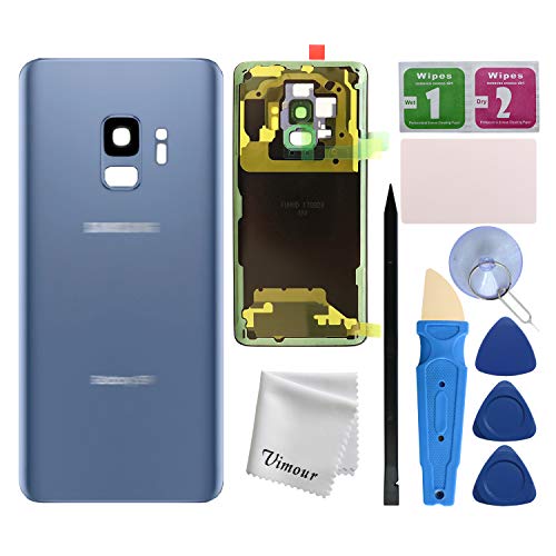 Vimour Back Cover Glass Replacement for Samsung Galaxy S9 G960U All Carriers with Pre-Installed Camera Lens, All The Adhesive and Professional Repair Tool Kits (Coral Blue)