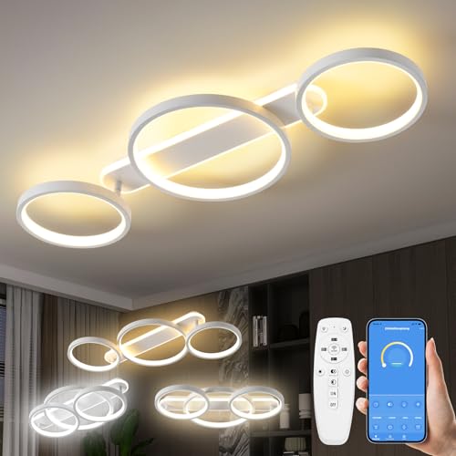 LED Plafonnier,Moderne Lampe de plafond 36W 3000K-6500K,Luminaire interieur deco avec Telecommande APP Dimmable,3 anneaux ronde design Chambre Eclairage,Lampe Lustre...