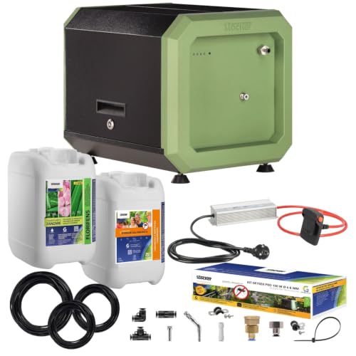 stocker - kit geyser pro 41501 - sistema antizanzare automatico wifi 240w 12 bar, copertura fino a 1400 m² estendibile a 3600 m², 150 m tubo, 10 l liquidi, alimentazione 220v