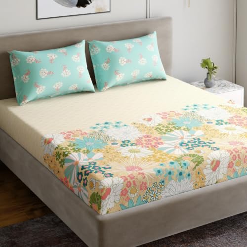 Image of Home Ecstasy 100% Cotton Double Bedsheet with 2 Pillow Covers - (Size 87 x 94 inches, 140 TC, Colour - Mint)