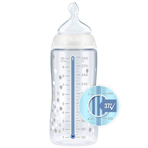 NUK First Choice+, biberon de 0-6 mois, 300 ml, tétine en silicone, contrôle de la température, anti-colique, sans BPA, [filles, garçons]