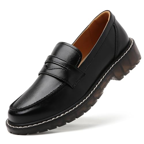 Image of Black Penny Loafers for Women, Shiny Comfortable Dress Work Shoes