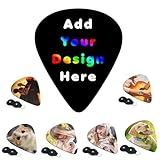 PLKIUYT Personalized 6 Pack Guitar Picks Custom Guitar Accessories Gifts Two-Side Print Add Your Picture Logo Text for Dad, Electric Guitar Players, Friends, Black, 0.96mm