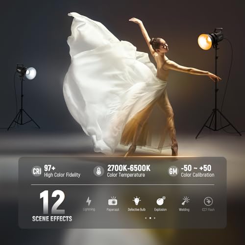 Image of NEEWER FS300B 300W LED Studio Video Light, Bi Color COB Continuous Lighting with 2.4G /APP Control 44500Lux /1m 2700K-6500K CRI97+, 12 Scenes, Bowens Mount Spotlight for Photography Recording Streaming