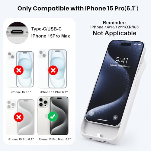 image for QTshine Battery Case for iPhone 15Pro Max, Upgrade 8600mah Portable Sl