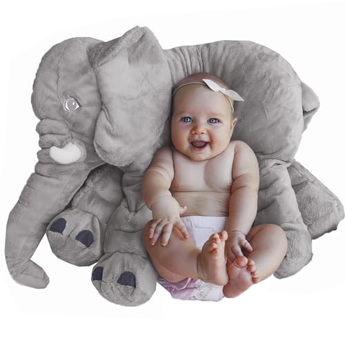 Preescolar, Toy Hanylish Almohada para Bebé de Elefante, Color Gris, Textura Suave y Cómoda, Elaborado con Tela de Felpa, Gran Tamaño de 60 cm, Juguetes de Bebés y Niño,...