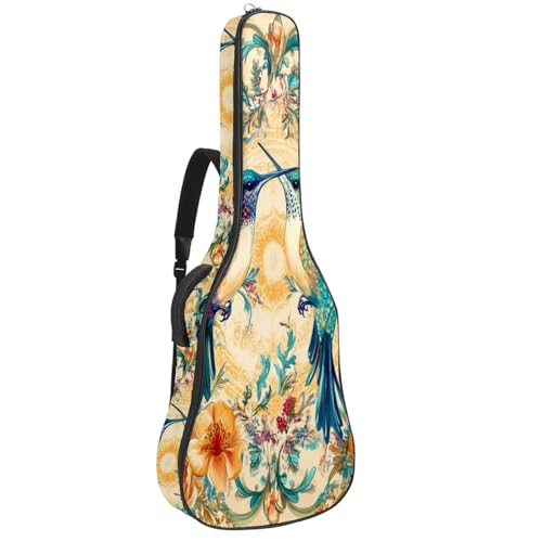 Housse guitare acoustique 109 cm imperméable en tissu Oxford motif colibris floraux à 2 poches