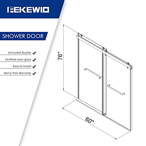 Fekewio Soft Close Double Sliding Shower Door, 56-60" X 76" Inch Frameless Walk-In Bathroom Shower Doors, Clear Tempered Glass 3/8" Bypass Shower Enclosure Ds13 #TOP2