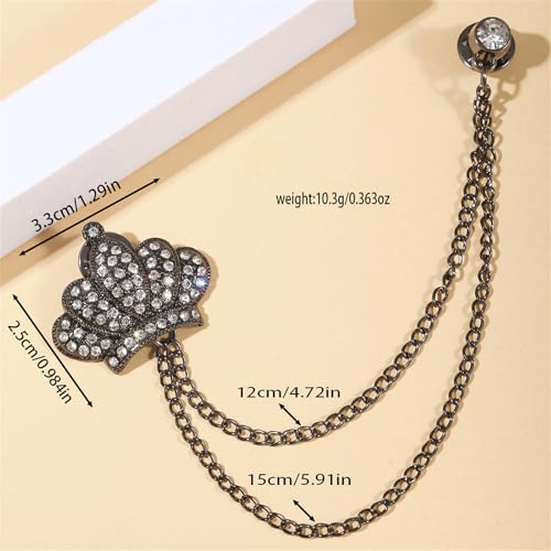Image of coadipress Crown With Hanging Chain Brooch for Women Men Elegant Gentlemen Gold Silver Crystal Crown Lapel Pin Vintage Rhinestone Wedding Brooch Suit Shirt Pin Accessories