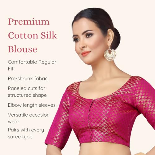 Image of Studio Shringaar Women's Zari Brocade Stitched Elbow Length Sleeves Saree Blouse