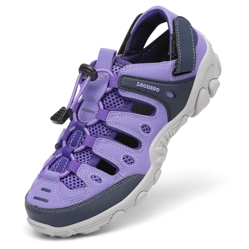 SAGUARO Sandalias de Trekking Mujer Cerradas, Antideslizantes y Transpirables, Calzado Deportivo para Senderismo y Actividades al Aire Libre, Morado 38 EU