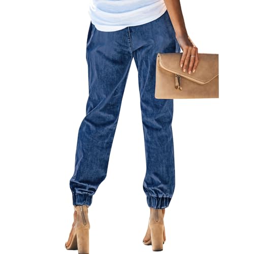LONGYIDA Jean Joggers for Women Denim Ripped Loose Jeans High Waisted Stretch Drawstring Denim Joggers Pants3