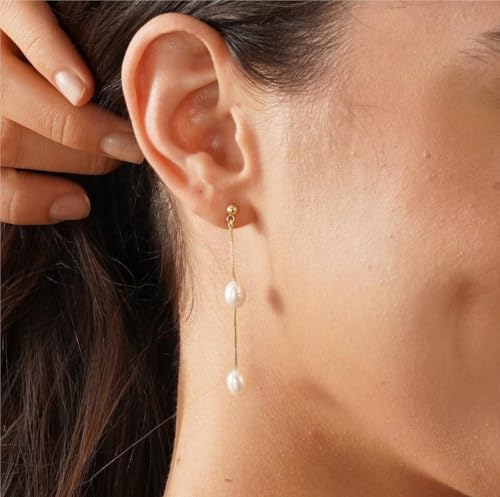 Pearl Earrings for Women - Dainty Gold Dangle Drop Earrings, 14k Gold Plated Cute Bow Design, Hypoallergenic Pearl Studs, Wedding Jewelry Gifts4