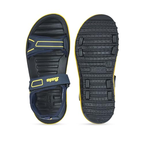 Image of Bata Men's Sports Sandals, Dual Velcro Strap, Textured Sole (BLUE /YELLOW, UK Footwear Size System, Adult, Men, Numeric, Medium, 10)