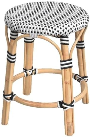 Butler Specialty Company Tobias Rattan Round 18" Dining Stool - White and Black