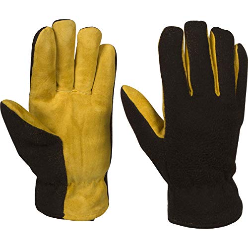 Winter Leather Work Gloves, Flexible and Heavy Duty Deerskin Suede for Men and Women, for Skiing, Snowboarding, Shoveling, Sports (XL)