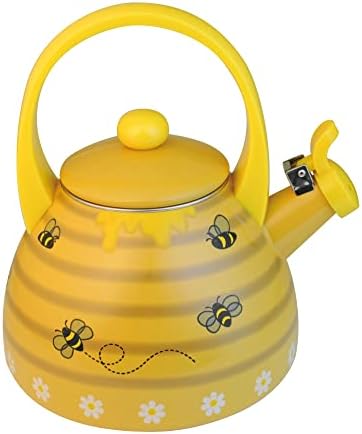 UPware Enamel on Steel Whistling Tea Kettle, Stovetop Teakettle (2.4 Quart, Bee Hive) - Thumbnail 4