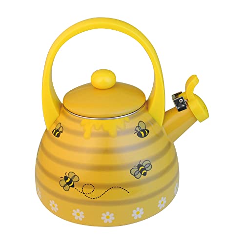 Whistling Tea Kettle For Stove Top Enamel On Steel Teakettle, Supreme Housewares Bee Hive Design Teapot Water Kettle Cute Kitchen Accessories Teteras (2.4 Quart, Bee Hive) #TOP3