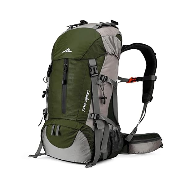 Loowoko 50L Hiking Backpack, Waterproof Camping Essentials Bag with Rain Cover, 45+5 Liter Lightweight Backpacking Back Pack