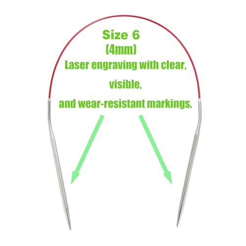 OYEUYID Circular Knitting Needles Size 6 (4mm) 16 Inch Ergonomic Metal Needle Set with Smooth Joins and Tangle-Free Cord