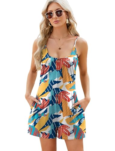CCAIPU Damen Sommer Jumpsuit Lässig Ärmellos Jumpsuit Lose Verstellbare Spaghetti Strampler Stretchy Shorts Sommer Jumps...