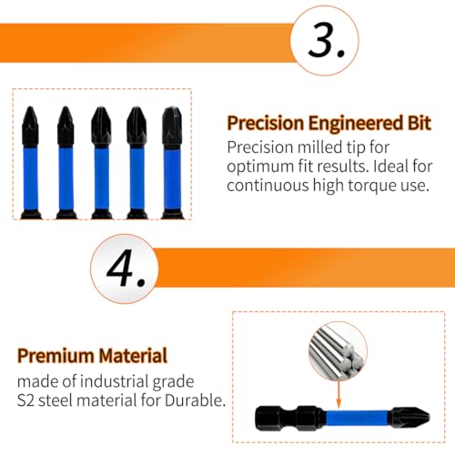 Meccion Magnetic Impact Driver Bits PZ1*3 PZ2*5 PZ3*2 10Pcs Length 50mm Professional Pozidriv Screwdriver Bit Set - 1/4" Hex Shank - Image 4