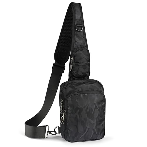 VADOO Sling Bag, Crossbody Bag with Zipper Lock, RFID Blocking & Water Resistant for Men and Women (Camouflage Black)