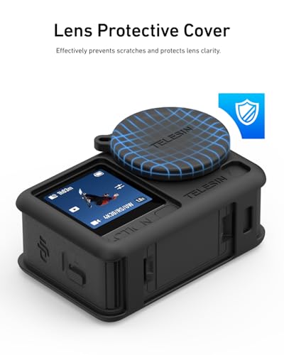 Image of TELESIN Silicone Protective Case for DJI Osmo Action 6 with Lens Cap & Lanyard, Anti-Scratch Washable Cover Anti-Slip Dustproof Action Camera Protection for DJI Action 6 Accessories (Black)
