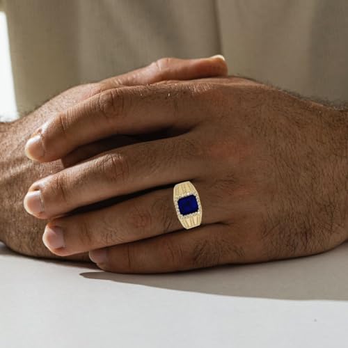 10K 14K 18K Solid Gold Men's Sapphire Gemstone Ring with Moissanite/Diamond Real Gold 2-6 Carat Blue Sapphire Engagement Ring Wedding Band Ring for Husband Men Dad Fathers Day Anniversary Size 4-162