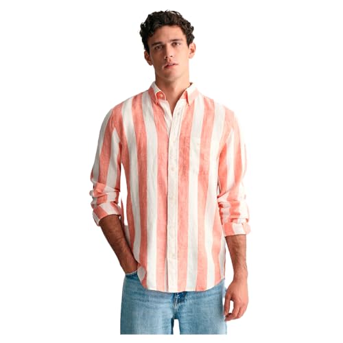 Gant Para Hombre. 3240080 Camisa Regular Fit De Lino A Rayas Naranja (M), Casual, Manga Larga-image
