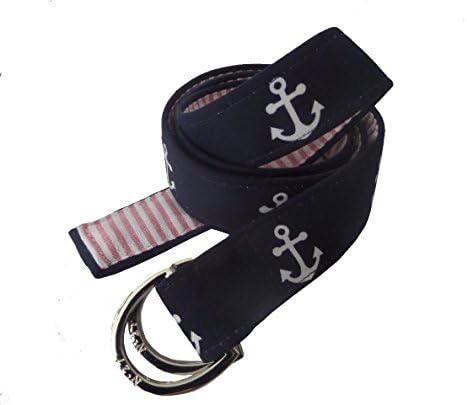 Men's Anchor and Seersucker Nautical D-Ring Fabric Belt
