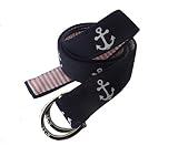 No27 Womens Anchor and Seersucker Nautical D-Ring Fabric Belt Small Navy and White Anchors with Red