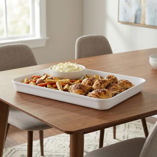 4 PCS White Plastic Serving Trays, 15 x 10.4 x 1.6 inch Rectangular Cafeteria Fast Food Trays for DIY Projects, Home, Party