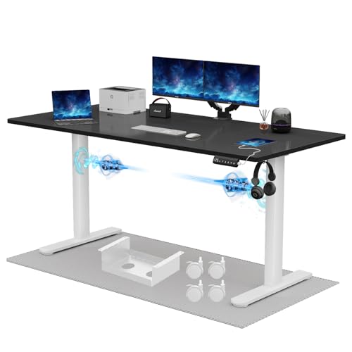 JUMMICO Höhenverstellbarer Schreibtisch 180x80 cm, Elektrisch mit Dualmotor, 100 kg Tragkraft & Kabelmanagement, 3 Höhenspeicher & USB-C, Stehschreibtisch für Homeoffice (Schwarz+Weiß)