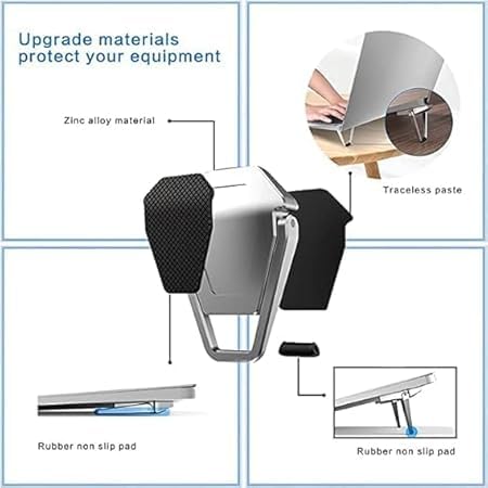 Image of Portable Metal Laptop Stand for Desk & Bed | Foldable Aluminum Laptop Riser | Ergonomic Non-Slip Notebook Holder | Compatible with MacBook, HP, Dell, Lenovo 10-17 Inch